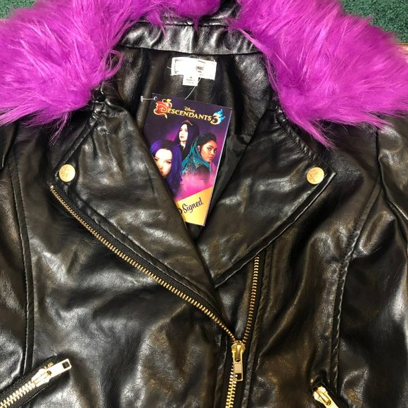 NWT Disney D-Signed Descendants 3 Faux Leather Jacket w/Purple Fur Collar, Sz Me - Picture 4 of 6